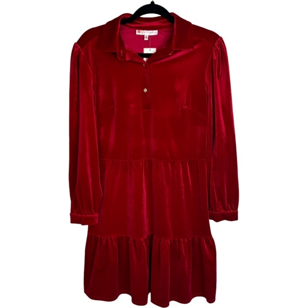✅NWT JUDE CONNALLY Henry Velvet Dress In Ruby - Pink Red color long sleeve sz S